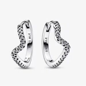 Pandora Sparkling Wave Hoop Earrings 292545C01 • Sterling Silver & CZ • NWT